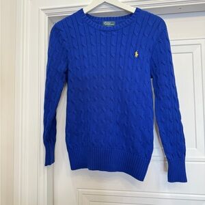 POLO RALPH LAUREN BOYS CABLEKNIT SWEATER CREW BLUE MEDIUM 10 12